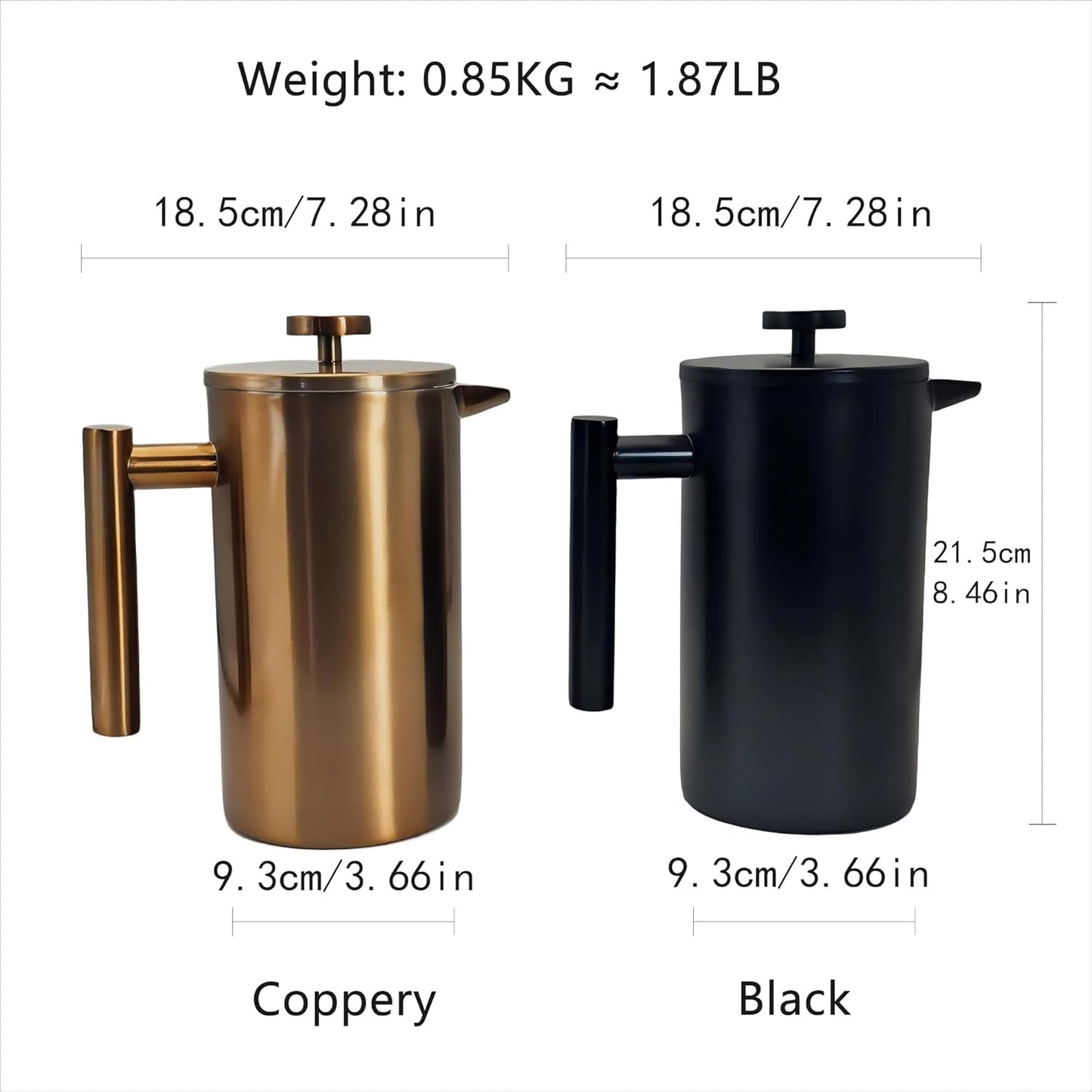 YJX 34oz Coffee Maker, Stainless Steel French Press, 1 Liter Camping Coffee Pot, Tea Maker, 34 Ounce Travel Coffee Presses, Heat Resistant Double Insulated (Coppery)