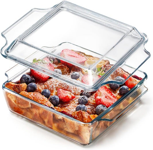 NUTRIUPS 8x8 Baking Dish Square Casserole Baking Dishes with Glass Cover Glass Casserole Dish with Lid Baking Dish Glass Baking Pan for Baking