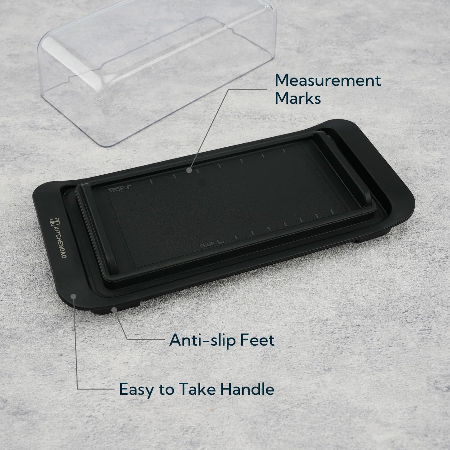 KITCHENDAO Airtight Butter Dish with Lid for Countertop and Fridge, Dishwasher Safe, BPA Free Wide Plastic Butter Keeper for 2 Sticks East Coast/West Coast/European Style/Kerrygold Butter, Black