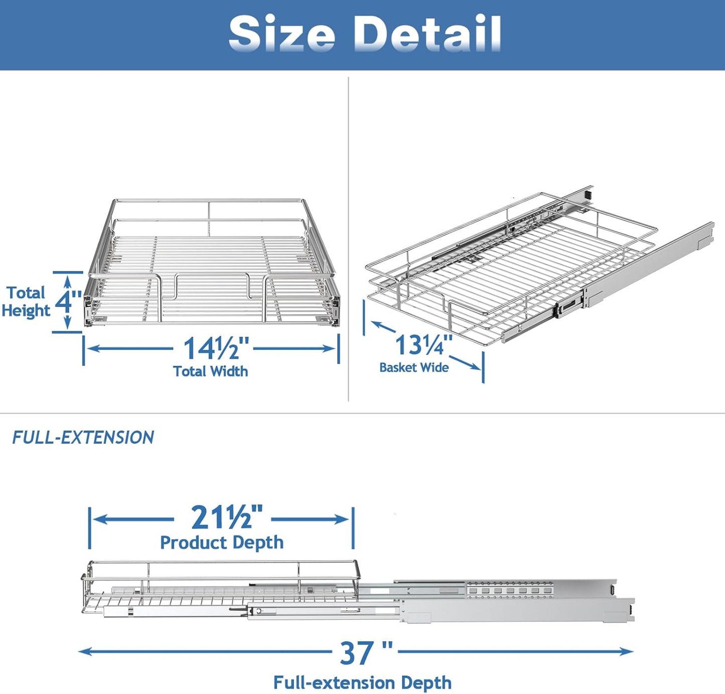 ROOMTEC Pull Out Cabinet Organizer, Cabinet Pull Out Shelves 14½" W x 21½" D, Heavy Duty Cabinet Drawers Slide Out Kitchen Cabinet Organizers Storage Shelf