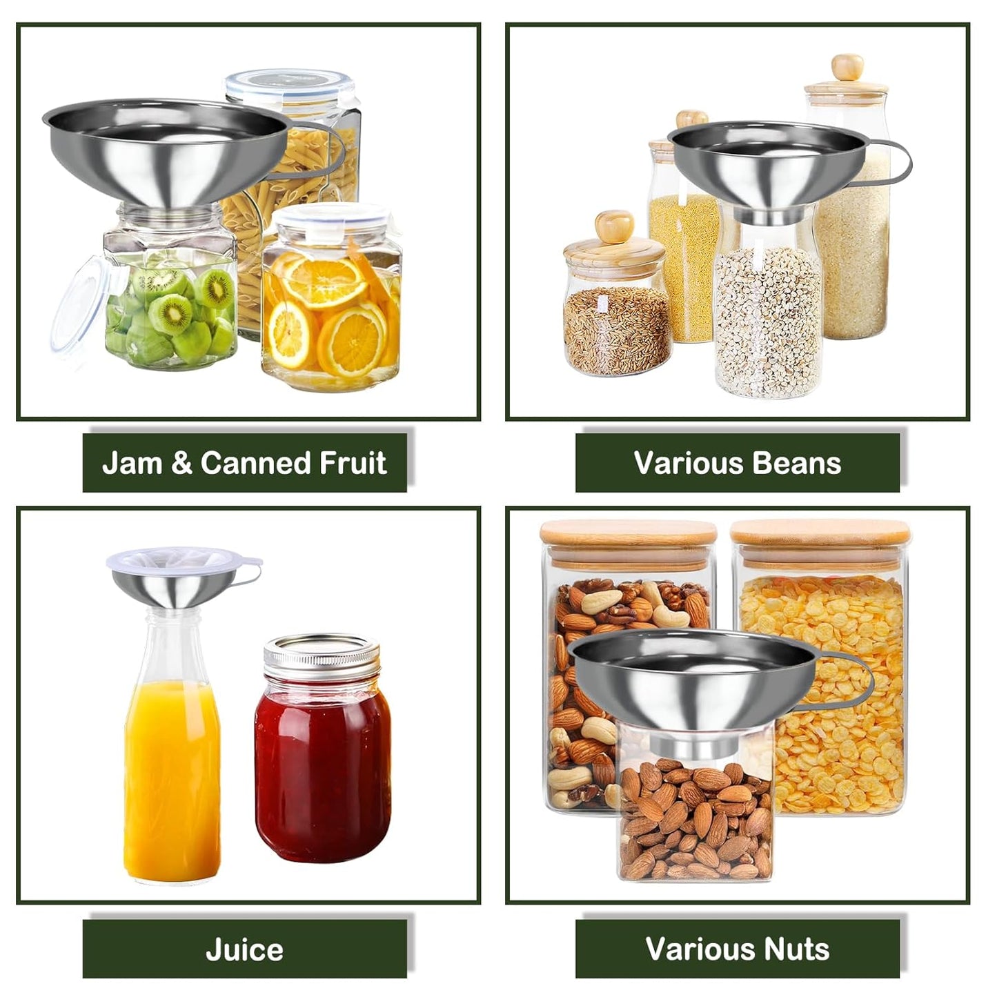 Yevior Canning Funnel for Filling Mason Jars - Wide Mouth Funnels for Kitchen Use Filling Bottles - Kitchen Gadgets Canning Supplies Kit - Stainless Steel - 5 Pack