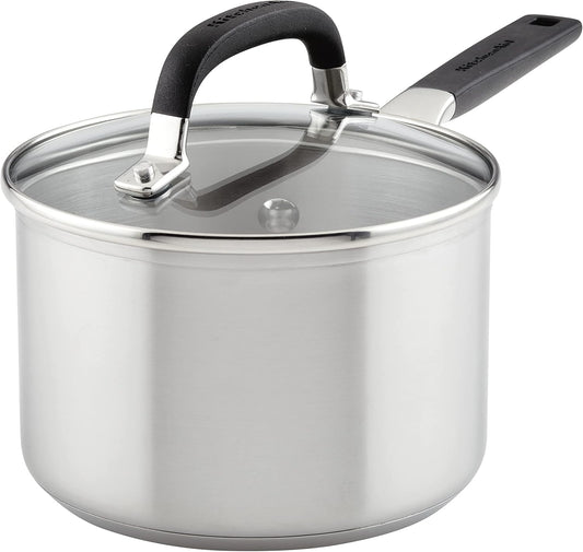 KitchenAid 71020 Stainless Steel Saucepan with Measuring Marks and Lid, 2 Quart - Brushed Stainless Steel