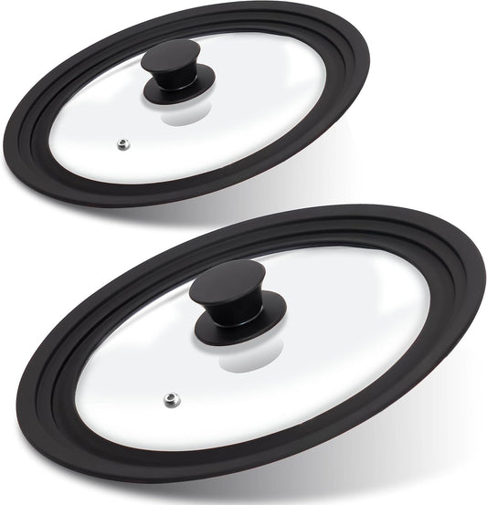 Tempered Glass Lid Set of 2 - Universal Lids with Heat Resistant Silicone Rim for Pots, Pans and Skillets - Pan Cover Replacement Lids Fit 6.5", 7", 8" and 9.5", 10", 11" Diameter Cookware