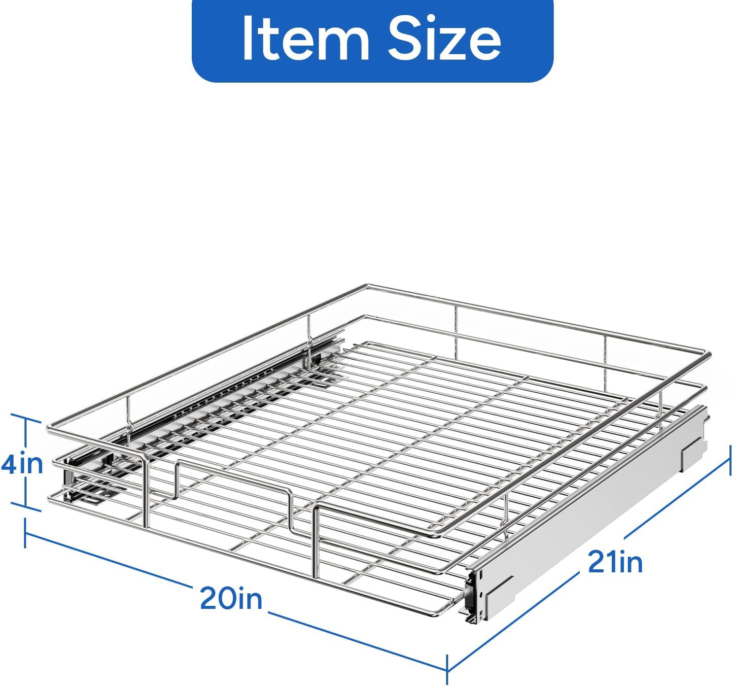 ROOMTEC Pull Out Cabinet Organizer, Cabinet Pull Out Shelves 20" W x 21" D, Heavy Duty Cabinet Drawers Slide Out Kitchen Cabinet Organizers Storage Shelf