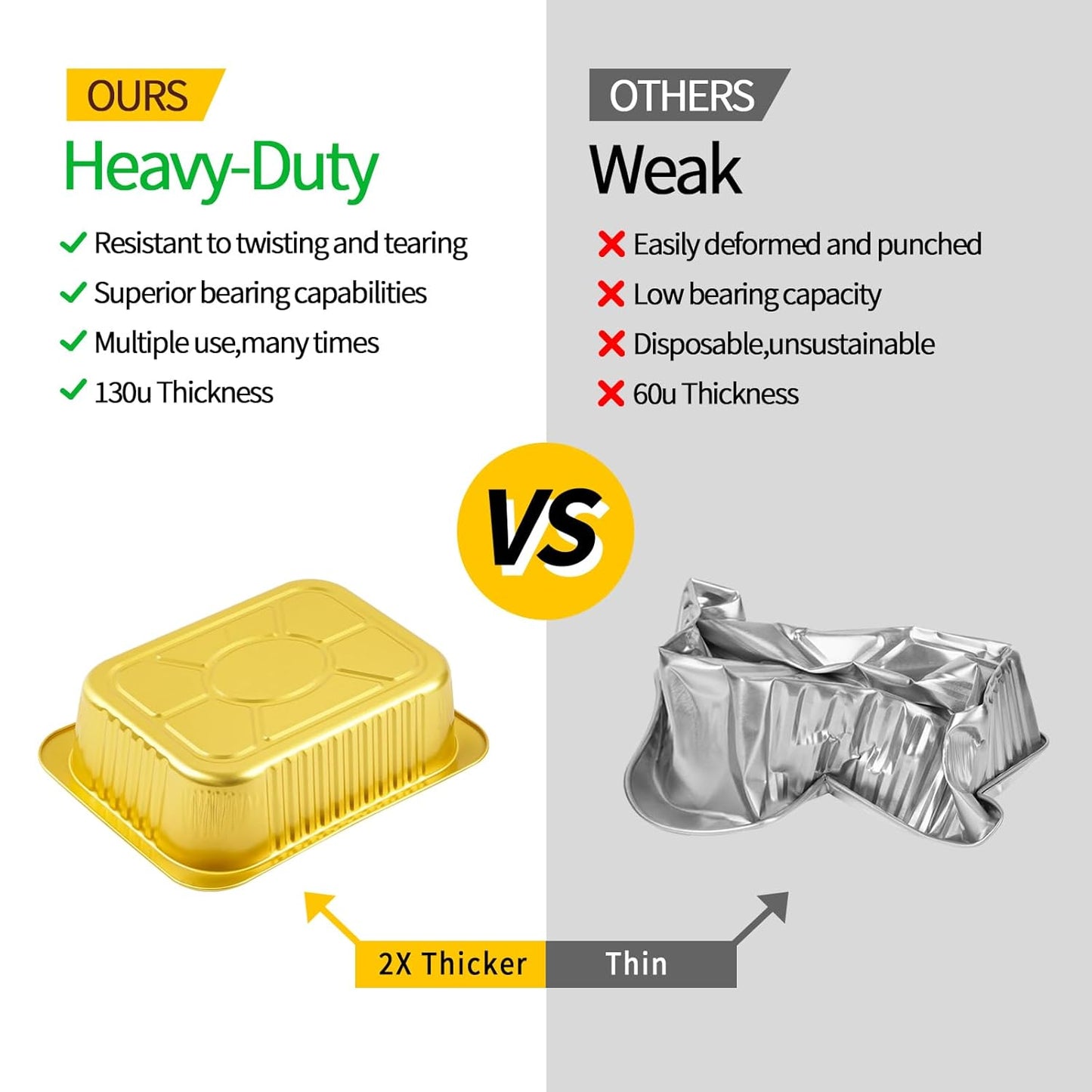 40 Pack 3 LB Aluminum Pans with Lids Heavy Duty (8.7"×6.6"×2.5") Foil Food Containers with Lids, 50oz Disposable Tin Foil Pans with Lids for Baking, Meal Prep, Freezer, Heating and Takeout