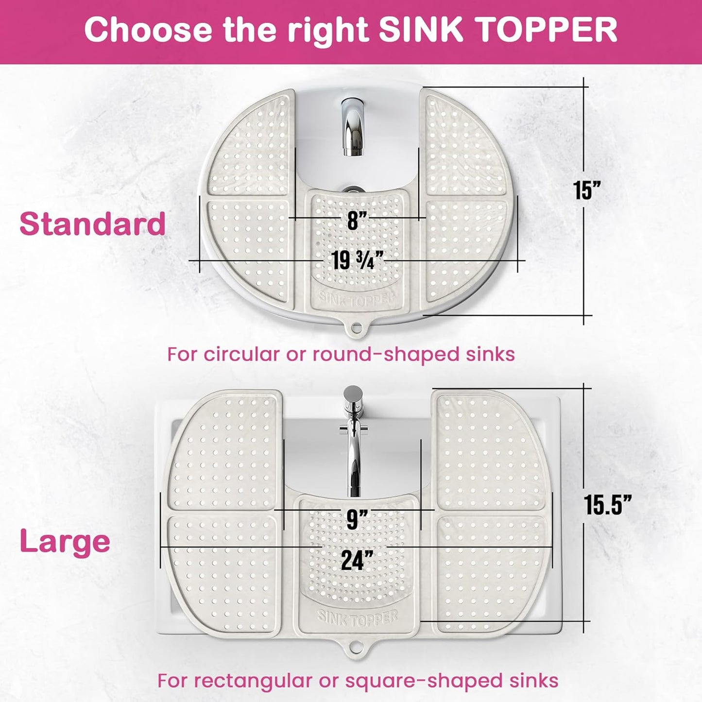 Sink Topper Bathroom Counter Cover & Storage Saver, Foldable Silicone Mat for Hot Tools, Hair Styling & Makeup, Beauty Brush Cleaning Mat, RV Camper Sink Cover & for Small Spaces (Large Pink)
