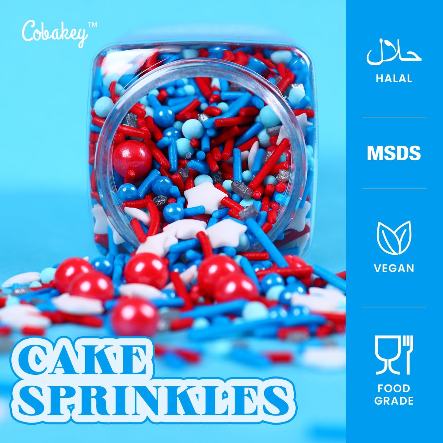 Cobakey Patriotic Sprinkles for Baking, Red White and Blue Sprinkles for Cupcakes, 4th of July Sprinkles Perfect for Independence Day Dessert Party 4.23 Ounce