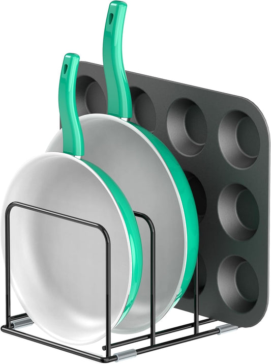 Kitchen Cabinet Organizer - Steel Cookware Rack, Divided Holder with 3 Slots for Skillets, Baking Tray and Chopping Board - Pan Storage (2.2 Inch Width Slots)