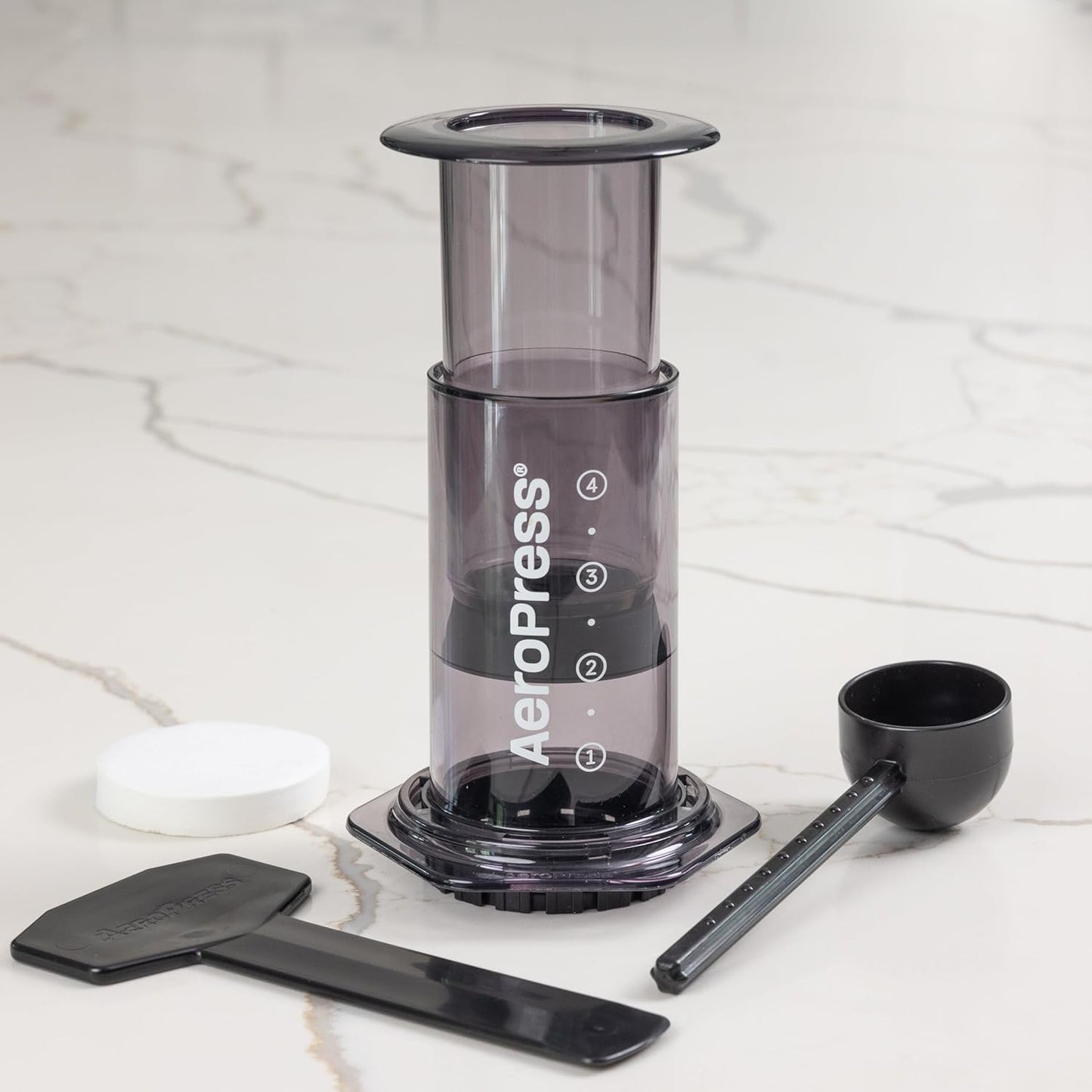 AeroPress Clear Black Coffee Press – 3 In 1 Brew Method Combines French Press, Espresso, Full Bodied Coffee Without Grit or Bitterness, Small Portable Coffee Maker for Camping & Travel, Black