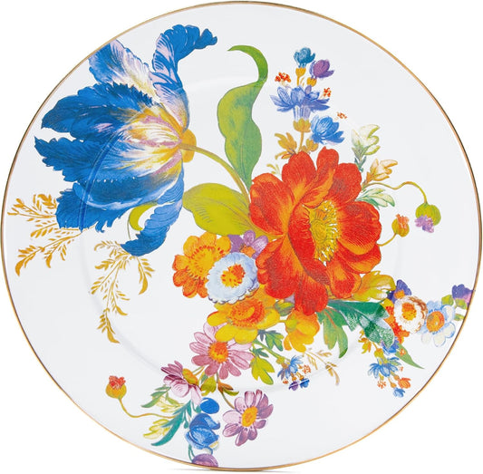 MACKENZIE-CHILDS Enamel Serving Platter, Decorative Serving Platter for Food, 16 Inches, White Flower Market
