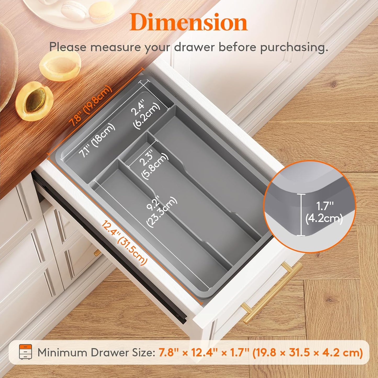 Lifewit Silverware Tray, Cutlery Drawer Organizer Storage for Kitchen, Plastic Flatware Utensil Holder Divider for Spoons Forks Knives Tableware, 4 Compartment, Gray