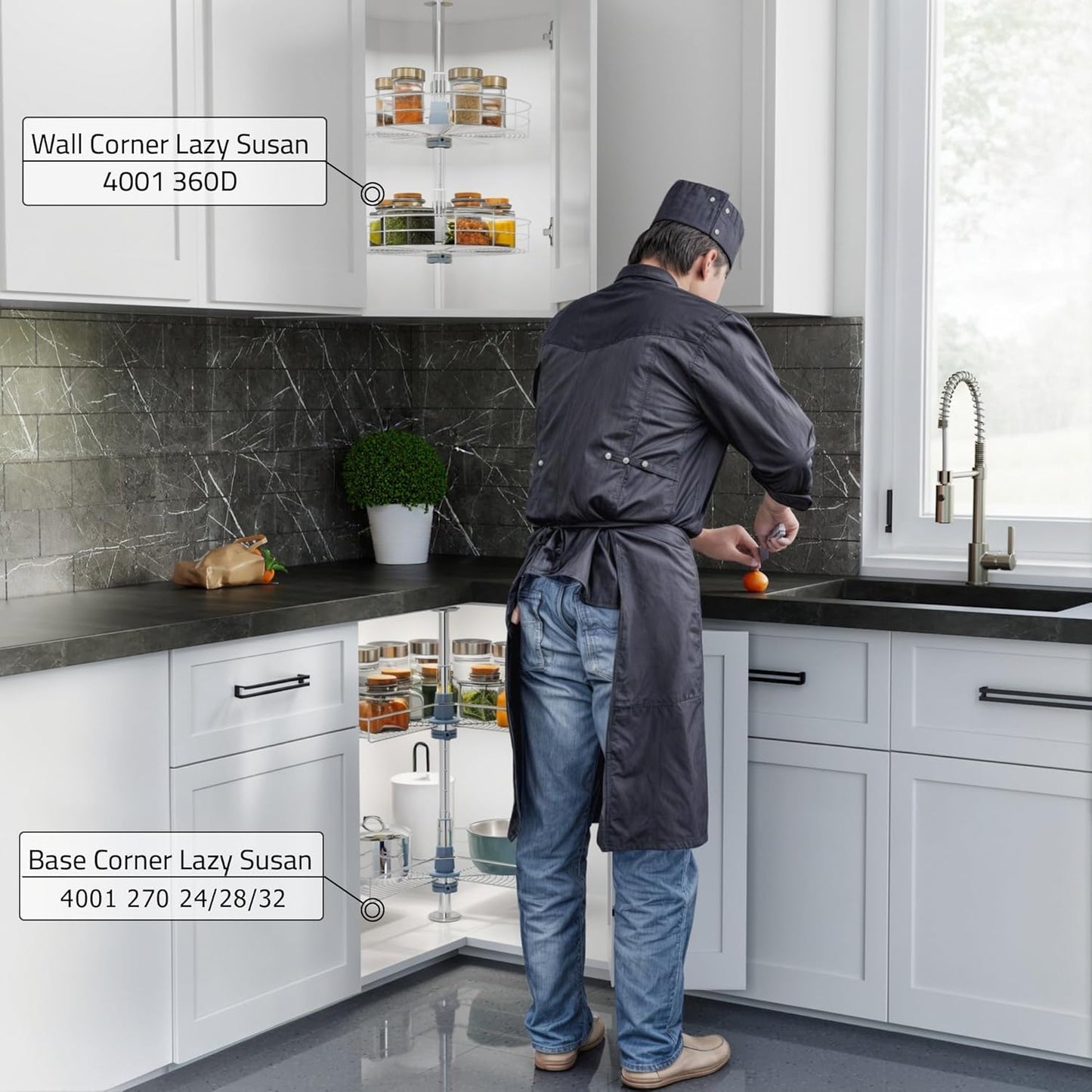 Dowell 18" Round Lazy Susan, 2 Shelves, Kitchen Wall Corner Cabinet Organizer (Chrome 4001 360D)