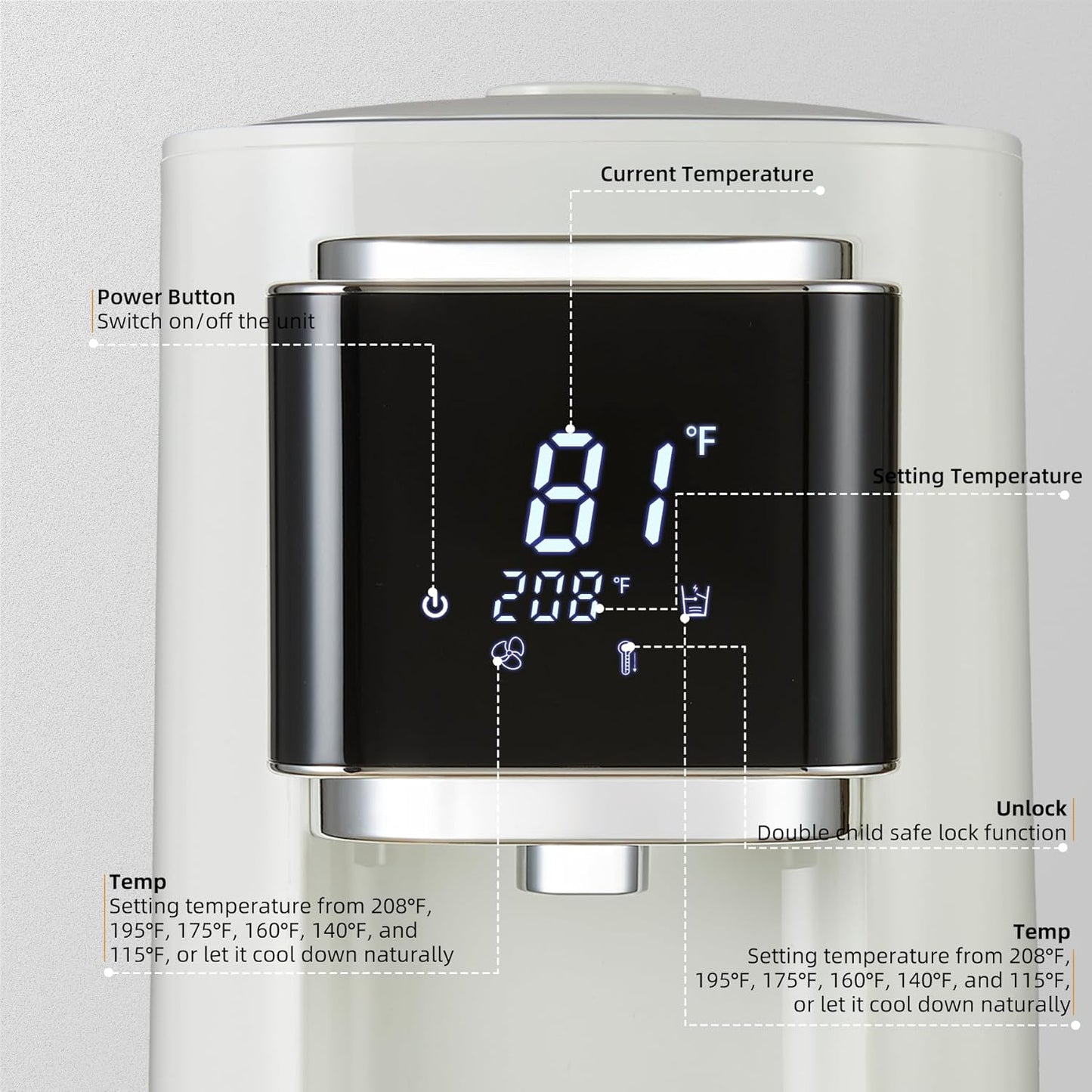 OCTAVO Water Boiler & Warmer 5 Liter, 304 Stainless Steel Water Tank, 700 Watt 6 Adjustable Water Temperature, LCD Touch Control Screen, Child Lock with Water Shortage Indicator