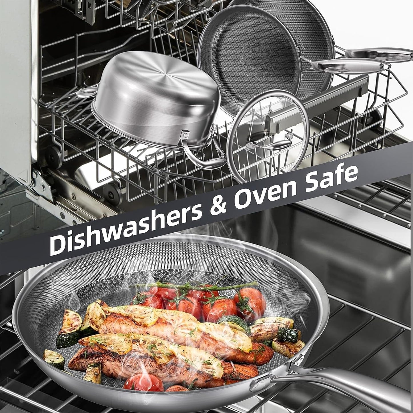 COOKING KING 8-Inch Stainless Steel Pan, Hybrid Nonstick Frying Pan, Skillet, 3-Ply Clad Cookware, Even Heat Distribution, Dishwasher & Oven Safe, with Stay-Cool Handle, Induction Compatible