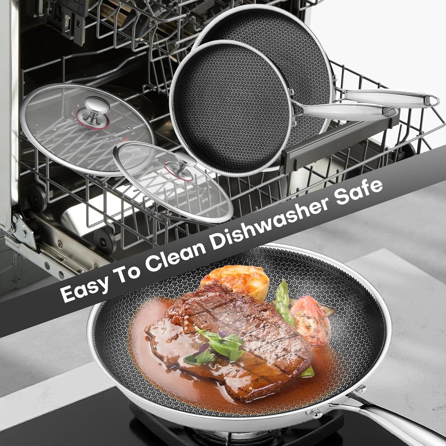 Lazycorner Non Stick Frying Pans Skillet with Lid, 8 Inch Stainless Steel Kitchen Cookware Pot, Non toxic Healthy Induction Compatible PFAS PTFE PFOA PFOS FreeCompatible PFAS PTFE PFOA PFOS Free