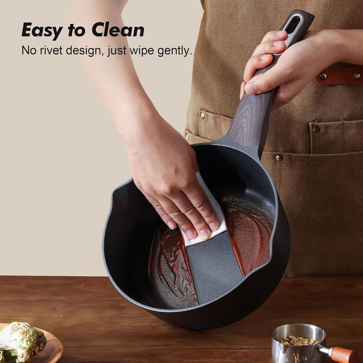 SENSARTE 1.5 & 2.5 Quart Sauce Pan Sets with Lid, Cooking Pots Set, Nonstick Saucepan Set with Pour Spout, Small Kitchen Pot, Non toxic Saucepot, Induction Comptable, Easy to Clean, PFOA Free