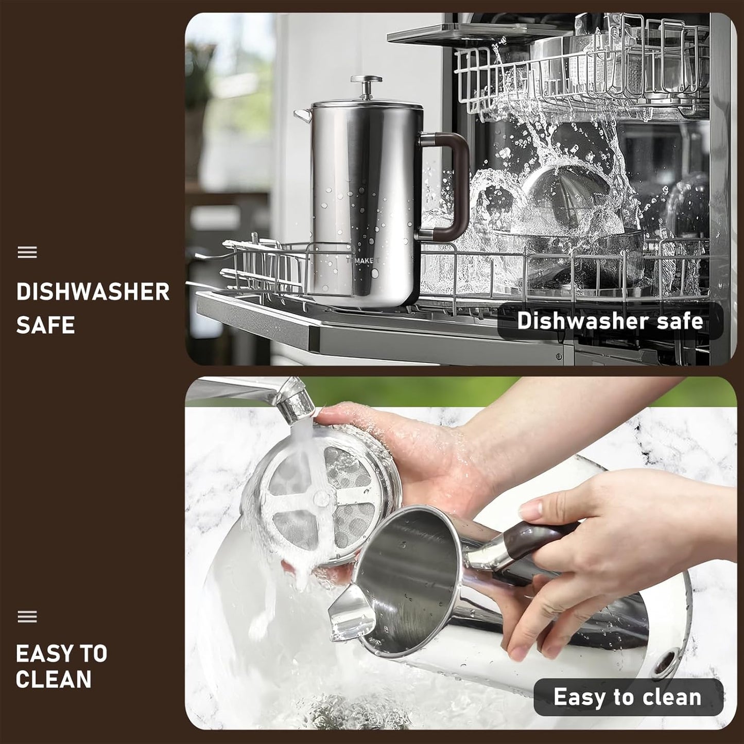 1L/34 Oz French Press Coffee Maker,304 Stainless Steel Coffee Press,Durable & Easy Clean,Leak-Proof Design,Prensa Francesa Para Cafe for Home,Office,Camping