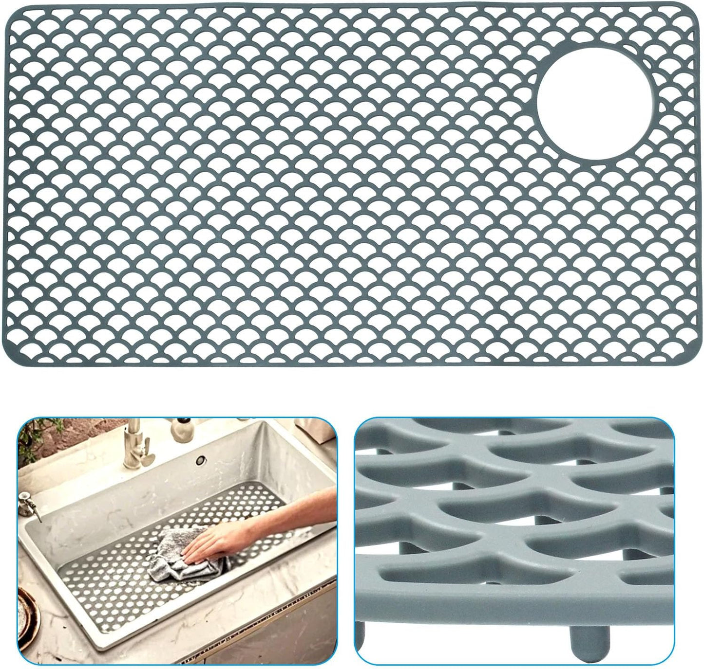 1 Pack Silicone Sink Mat, Non-Slip Kitchen Sink Protectors, Heat Resistant Mat, Easy Clean for Kitchen All Homeowners