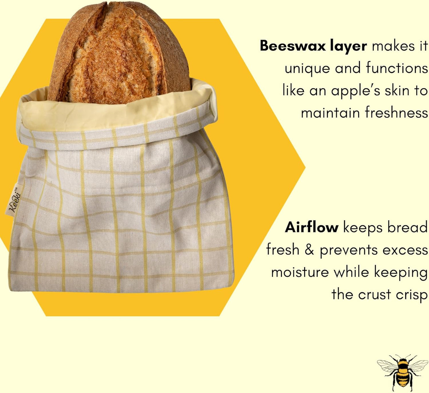 Keeki Bag - The Original Beeswax Lined Bread Bag for Homemade & Sourdough | Reusable Linen Bread Storage | Beeswax Wrap Alternative | Plastic-Free Storage w/Wide Drawstring Closure (Blue)