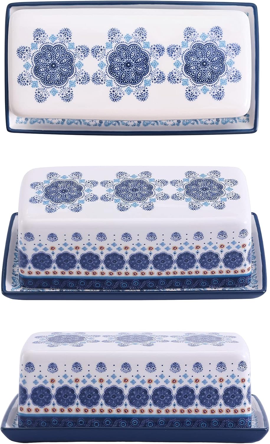 Bico Blue Talavera Ceramic Butter Dish with Lid, Wide Butter Keeper for Counter, Kitchen Countertop, Microwave and Dishwasher Safe