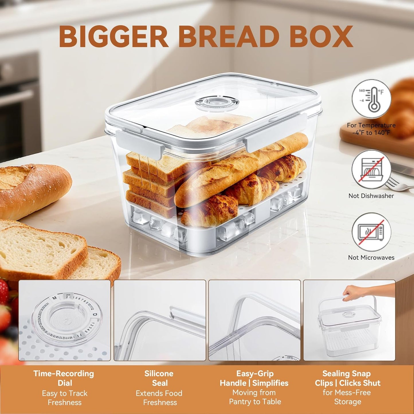 Bread Box Set.11in Bread Storage Box with 2 Linen Bread Bags,and 20 Thick Paper Bags,and 32 Sealed Stickers,Time Recording Bread Keeper for Homemade Breads,Toast,and Cookies.
