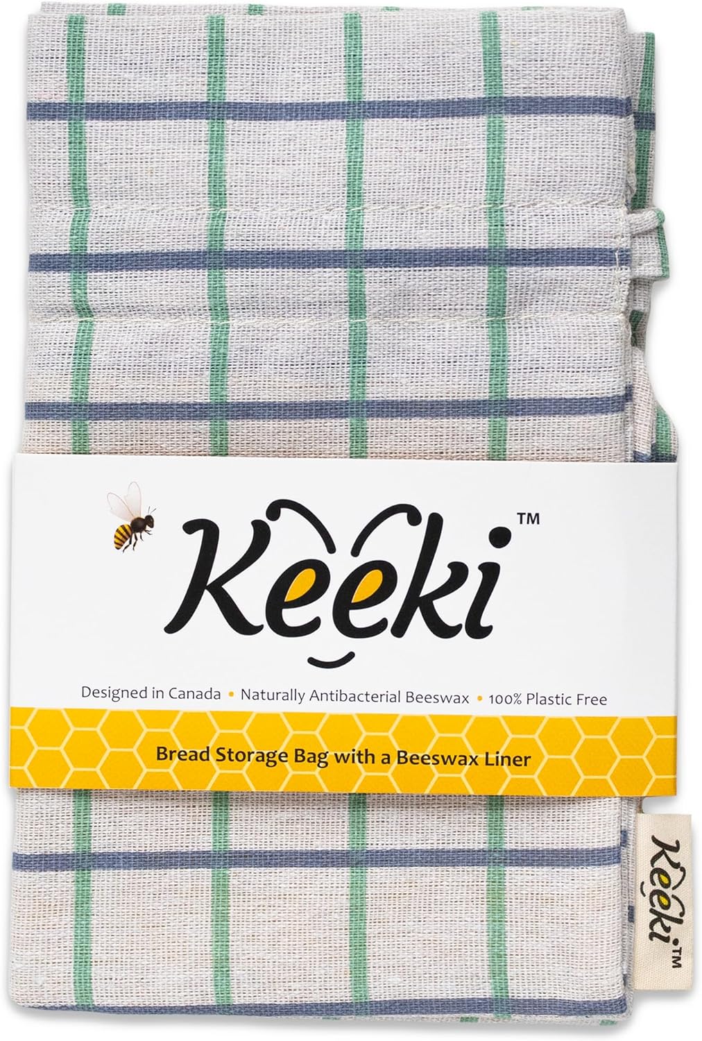 Keeki Bag - The Original Beeswax Lined Bread Bag for Homemade & Sourdough | Reusable Linen Bread Storage | Beeswax Wrap Alternative | Plastic-Free Storage w/Wide Drawstring Closure (Blue)