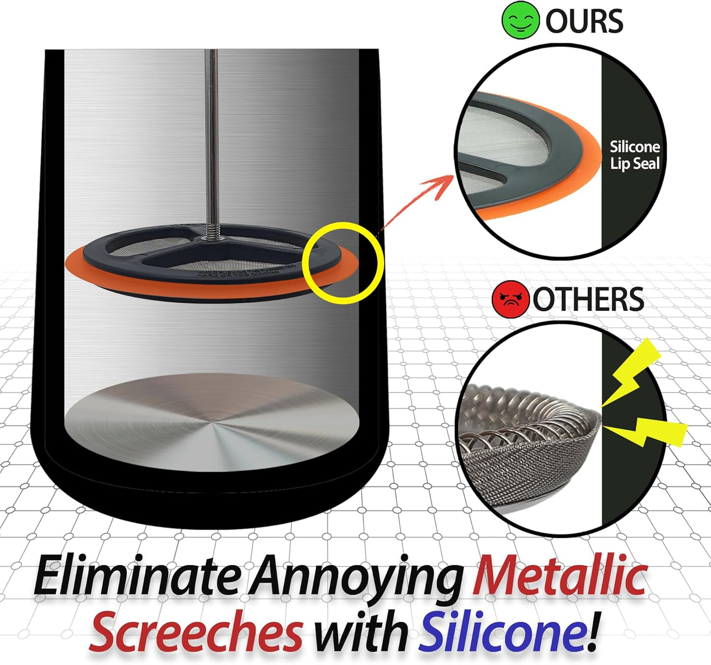 PortableAnd 34oz Double Vacuum Insulation Large Silicone French Press Coffee Maker with Silicone Ring, Stainless Steel, Perfect for Camping, Travel, and At-Home Use (Matte Black)