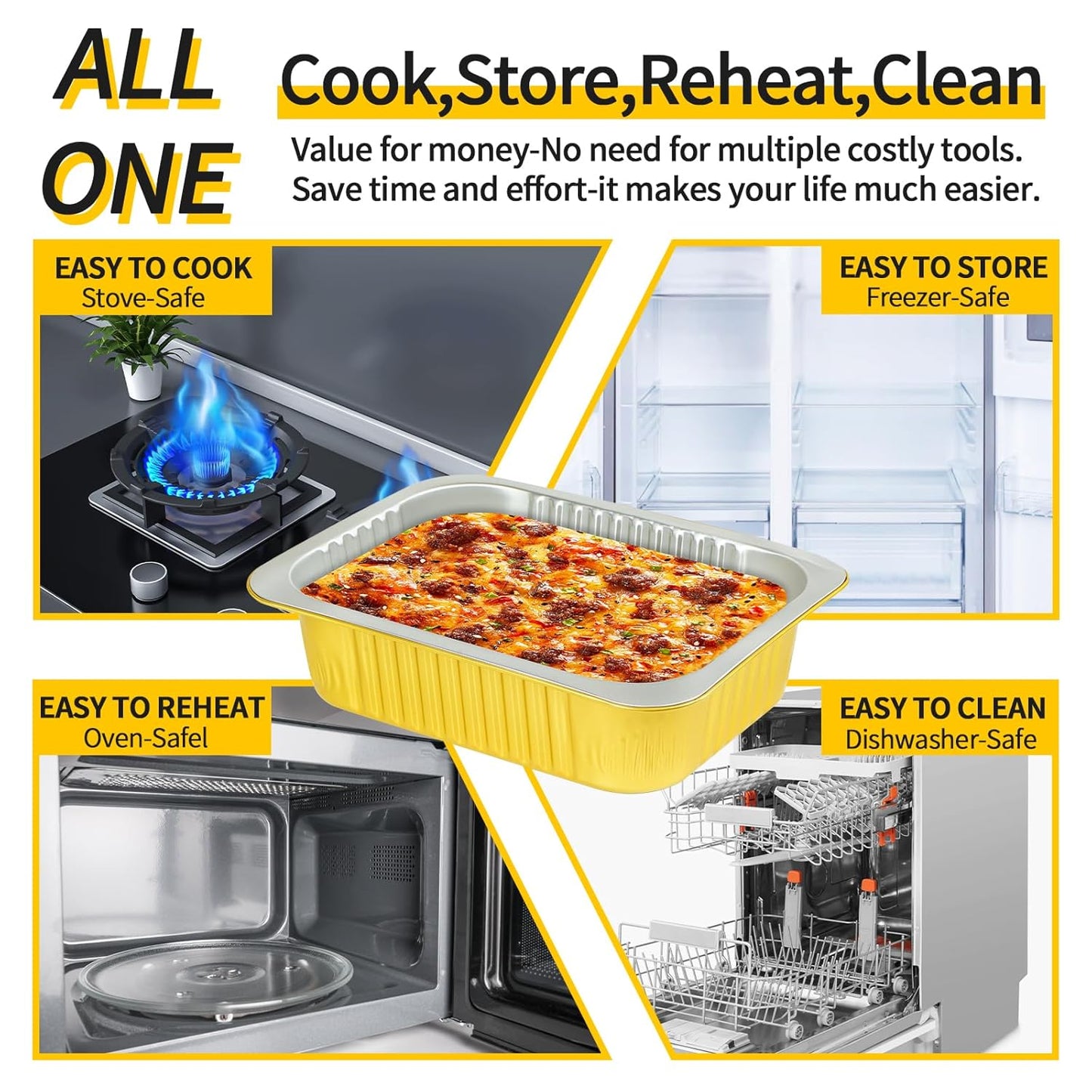 40 Pack 3 LB Aluminum Pans with Lids Heavy Duty (8.7"×6.6"×2.5") Foil Food Containers with Lids, 50oz Disposable Tin Foil Pans with Lids for Baking, Meal Prep, Freezer, Heating and Takeout