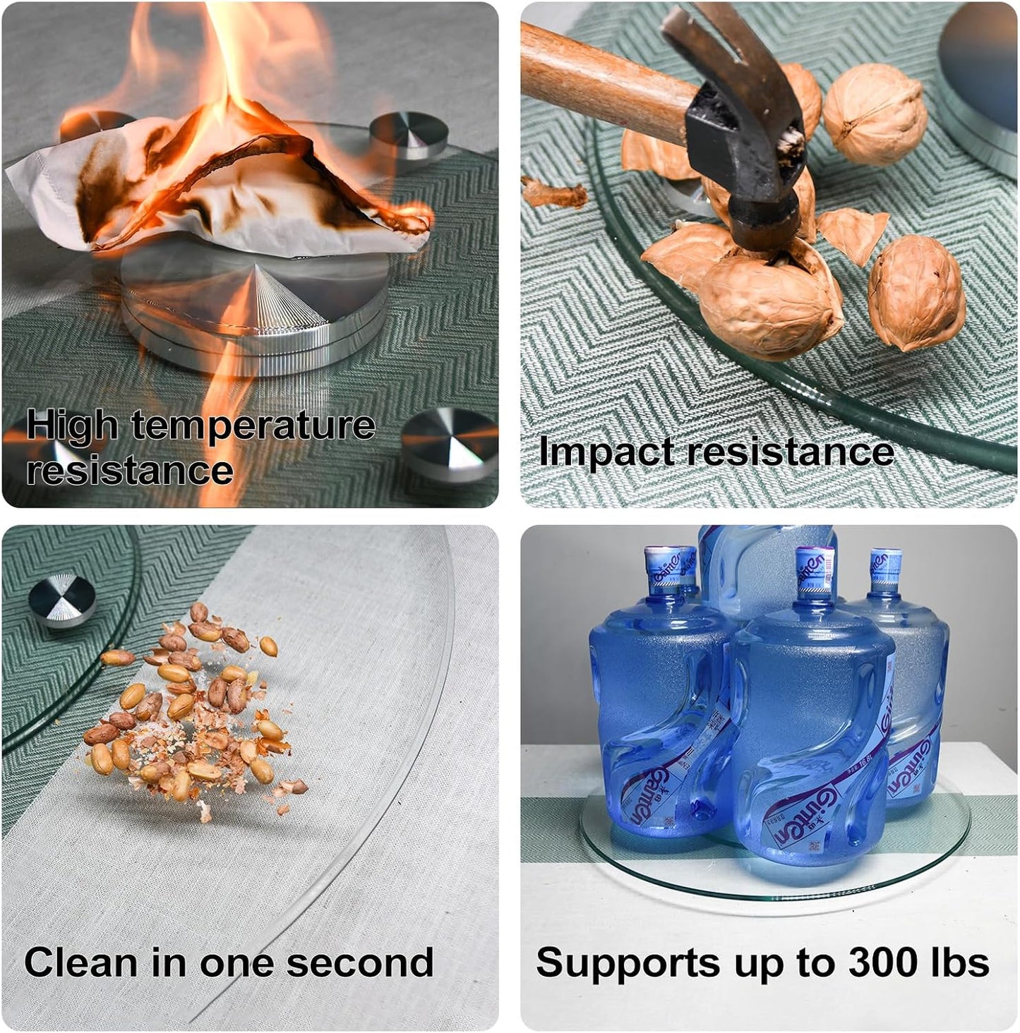 36" Heavy-Duty Lazy Susan Turntable - 1/3" Extra-Thick Tempered Glass (50% Thicker!) - Anti-Tip Design & Silent Spin for Banquets, Dining Tables