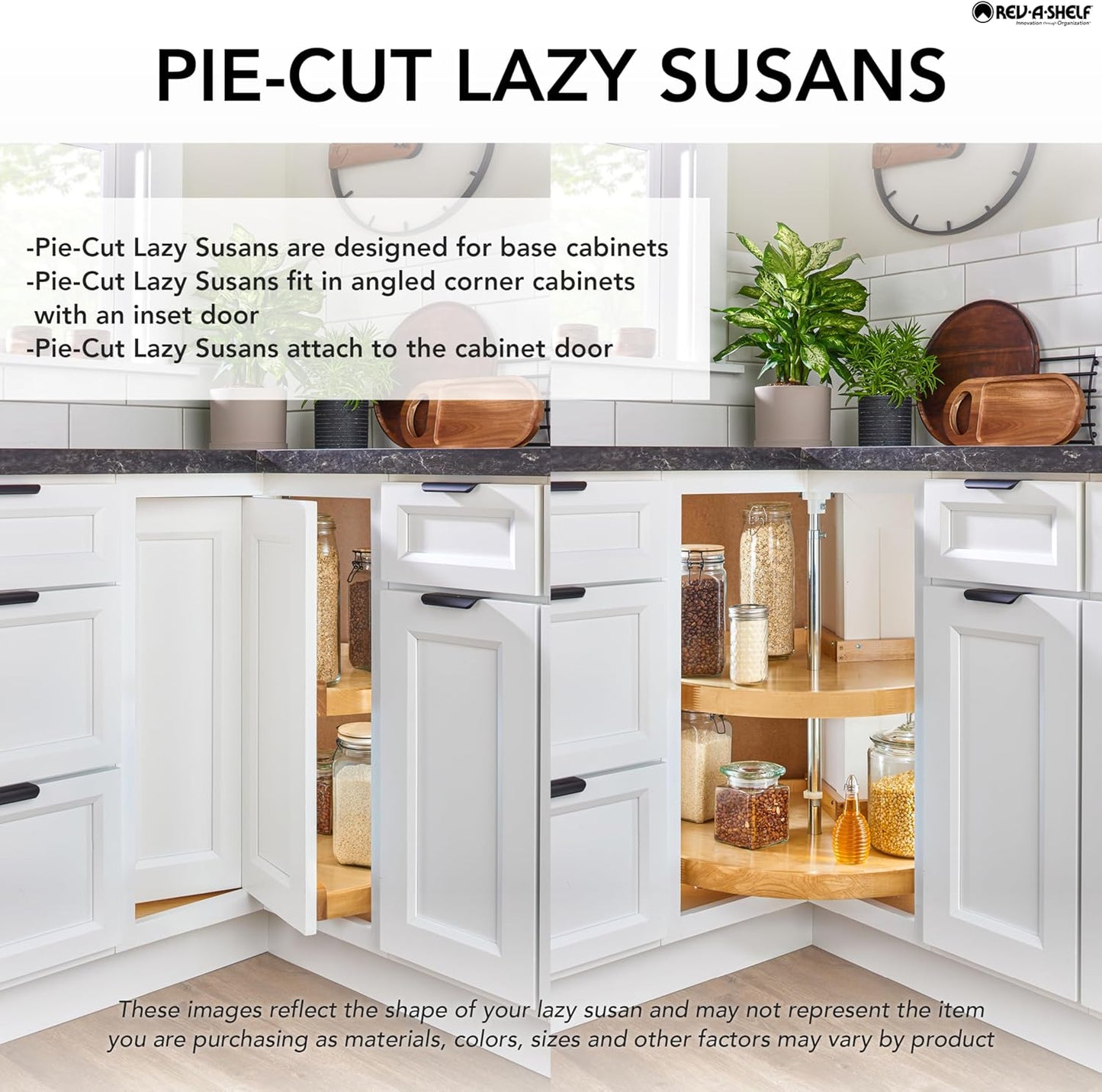 Rev-A-Shelf 2 Tier Pie-Cut Lazy Susan for Corner Base Cabinets, Plastic, 24" Double Shelf Swivel Kitchen Spice/Can Organizer, Almond, 6942-24-15-52