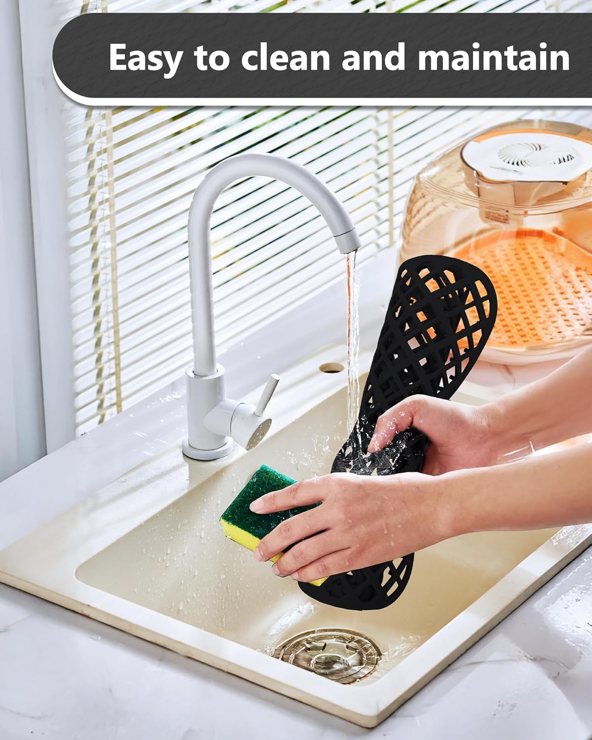 2 Pack Silicone Sink Protector for Kitchen Sink, Lozenge Pattern 13 x 11 inches Sink Grid Mat Silicone Protectors, Center Drain, Black