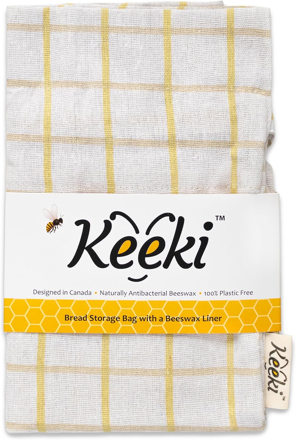 Keeki Bag - The Original Beeswax Lined Bread Bag for Homemade & Sourdough | Reusable Linen Bread Storage | Beeswax Wrap Alternative | Plastic-Free Storage w/Wide Drawstring Closure (Yellow)