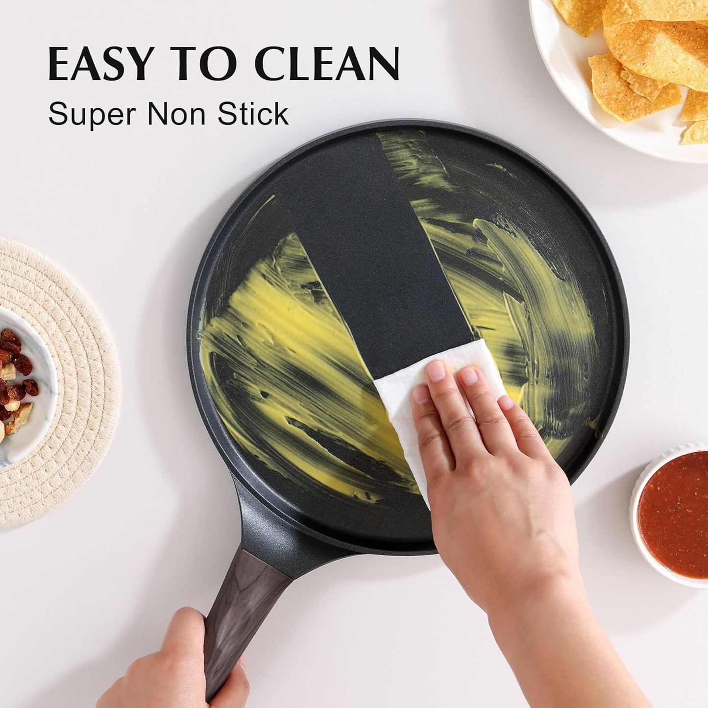 SENSARTE Nonstick Crepe Pan, Swiss Granite Coating Dosa Pan Pancake Flat Skillet Tawa Griddle 10-Inch with Stay-Cool Handle, Induction Compatible (Black)