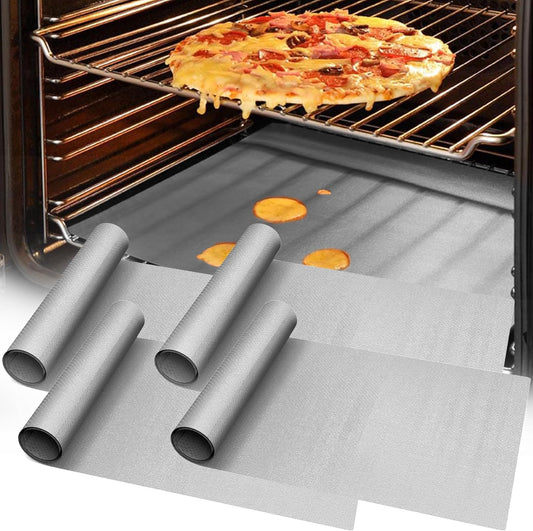 UBeesize 4 Pack Thickened Silver Oven Liners for Bottom of Oven BPA & PFOA Free, Reusable 16x24 Inch Heavy Duty Non Stick Teflon Oven Mats, Fit Electric Gas Toaster Convection Microwave Ovens Grills