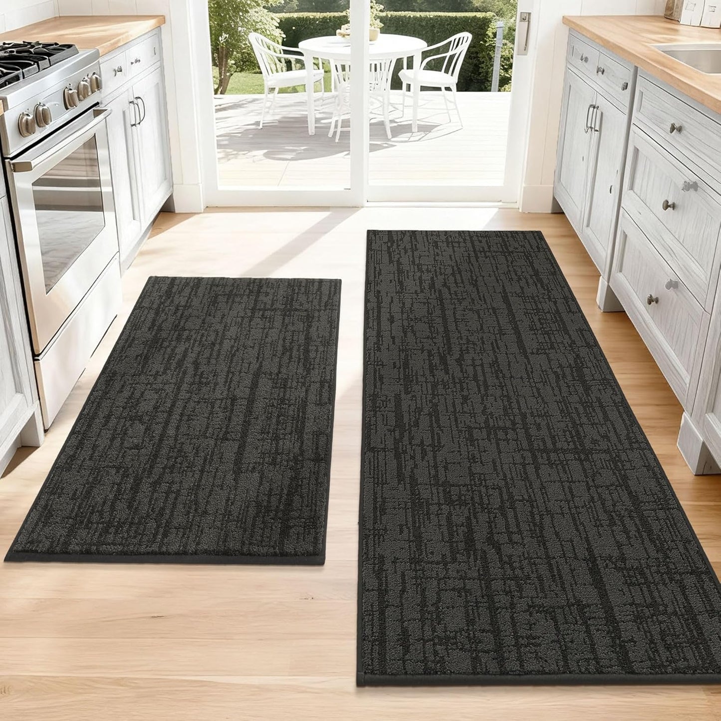 COSY HOMEER Kitchen Rugs Non Slip Washable 24"x36"+24"x60" Absorbent Soft Kitchen Mats for Floor Polyester Kitchen Runner Rug Sets of 2 Kitchen Floor Mats for Sink Mat,Hallway,Laundry,Dark Grey