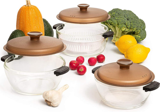 Moss & Stone 6-Piece Borosilicate Glass Casserole Set with Durable Plastic Lids – 2.6/1.5/1 Qt Oven & Microwave Safe Glass Baking Dishes for Cooking, Serving & Kitchen Storage